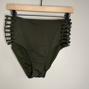 Mossimo Women High Waist Swimsuit Bottoms Olive Green Cage Side Detail Medium